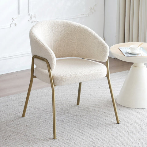 Rootz Modern Dining Chair - Lambskin Look - Luxury Seating - Exceptional Comfort - Gold-Plated Legs - 49L x 48W x 78H cm