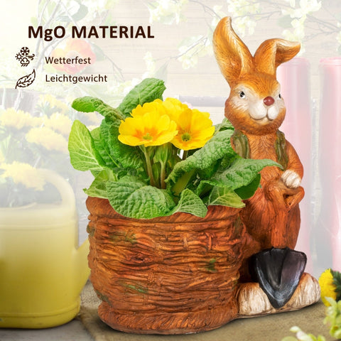 Rootz Flower Pot - Rabbit with Wicker Basket - Whimsical Garden Planter - Weatherproof Resin - 45cm x 27cm x 50cm - Brown