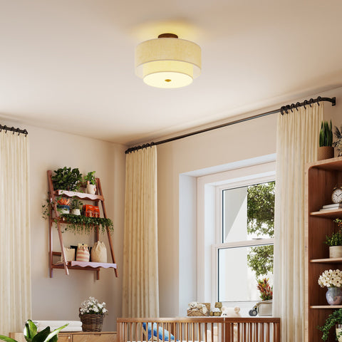 Rootz Ceiling Lamp - Hanging Lamp - Linen Look - White- Soft Ambient Lighting - Dimensions Ø40cm x 26H cm