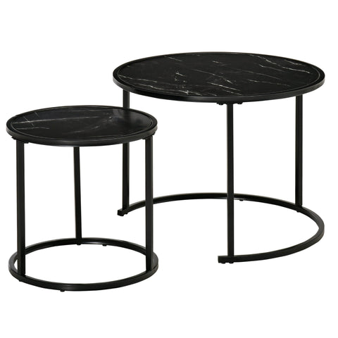 Rootz 2 Piece Coffee Table Set - Side Tables - Marble Optic Tables - Space-Saving Design - Ø60 x 46cm, Ø40 x 40cm