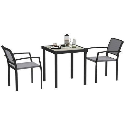 Rootz 3-Part Outdoor Dining Set - Patio Table Set - Weather-Resistant Furniture - Steel Frames - Table: 70x70x72cm, Chair: 55.5x59x80cm