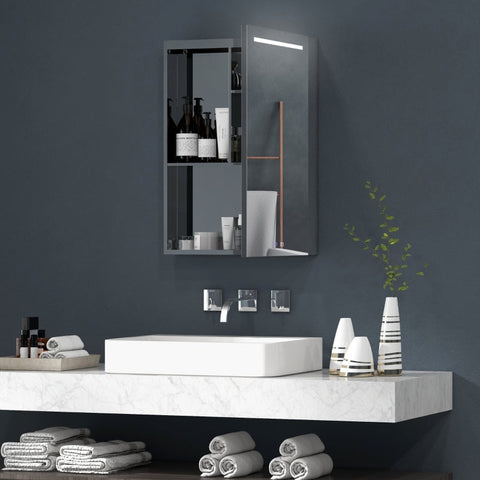 Rootz LED Illuminated Anti-Fog Bathroom Mirror Cabinet - Medicine Cabinet - Wall-Mounted Storage - Intelligent Touch Control - Space-Saving Design - 50x13x70cm - Stainless Steel Frame - Silver