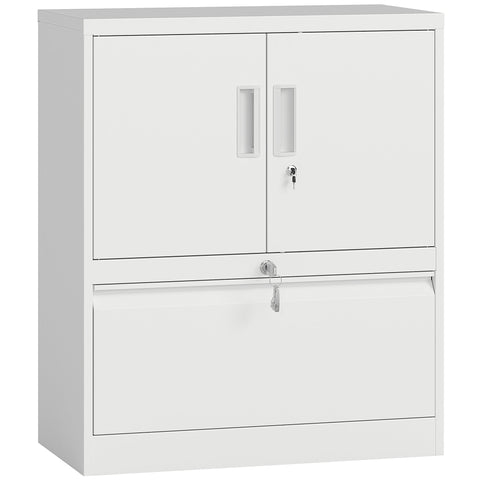 Rootz Filing Cabinet - Office Cabinet - Steel Storage Locker - Lockable Organizer - Secure Storage - White - 80 x 40 x 95 cm