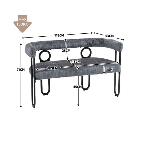 Rootz Double Sofa - Modern Couch - Chenille Loveseat - Comfort & Style - 118L x 53W x 71H cm