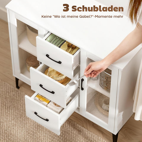 Rootz Modern Sideboard - Buffet Cabinet - Storage Cupboard - Soft Close, Adjustable Shelves, Easy-Clean, White, 90 x 38 x 86 cm