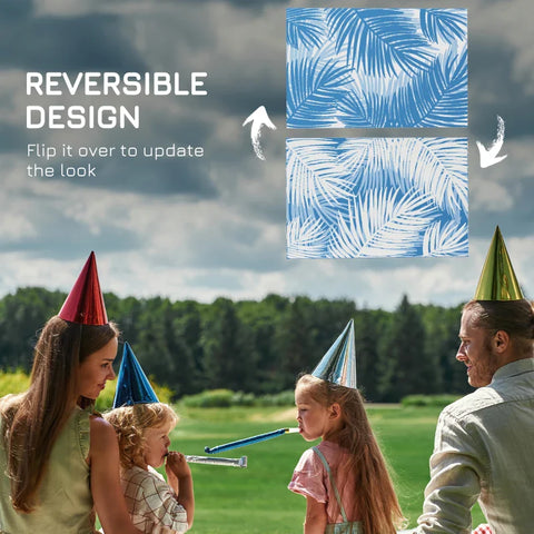 Rootz Outdoor Carpet - Waterproof - Leaf Pattern - 310g/m² Plastic - Non-woven Fabric - Blue-cream - 182x274cm