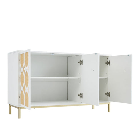 Rootz 3 Door Sideboard Cabinet - Storage Unit - Rattan Buffet - Adjustable Shelves - Stylish Gold Feet - 120L x 40W x 71.5H cm