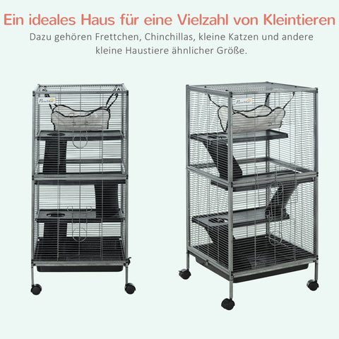Rootz Small Animal Cage - Rollable Rodent Habitat - 3 Tier Pet Enclosure - Easy Mobility - 52cm x 52cm x 113.5cm