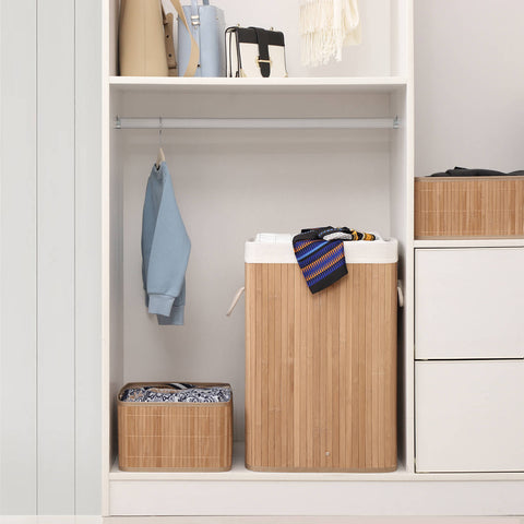 Rootz Bamboo Laundry Basket - Clothes Hamper - Laundry Hamper - Bamboo Coat - Cotton Laundry Bag - Ventilated Design - Prevents Mold - Prevents Deformation - Durable Metal Rings - Easy to Clean - Washable Bag - 40cm x 60cm x 30cm