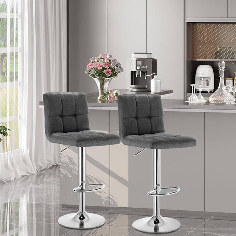 Rootz Bar Stool - Swivel Chair - Adjustable Height - Comfortable Linen Seat - Durable & Ergonomic - Anti-Slip Base - 92-114cm x 44cm x 38cm
