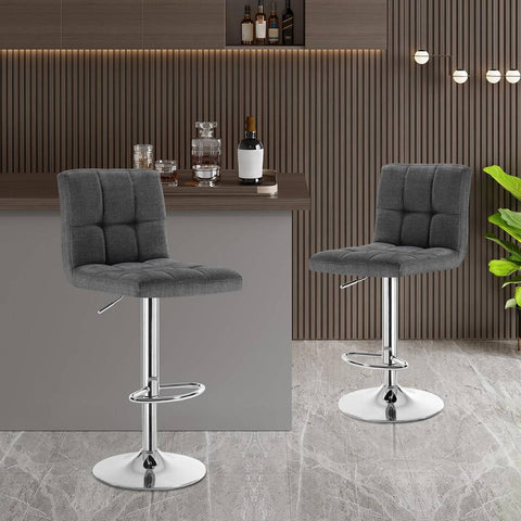 Rootz Bar Stool - Swivel Chair - Adjustable Height - Comfortable Linen Seat - Durable & Ergonomic - Anti-Slip Base - 44cm x 38cm x 92-114cm