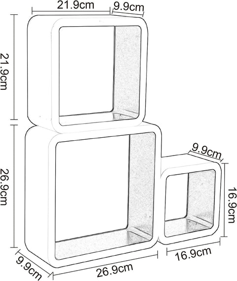 Rootz Floating Wall Shelf Set - MDF Wood - Environmental Protection - Moisture-Resistant - Easy Assembly - Versatile - 26.9cm x 26.9cm x 9.9cm