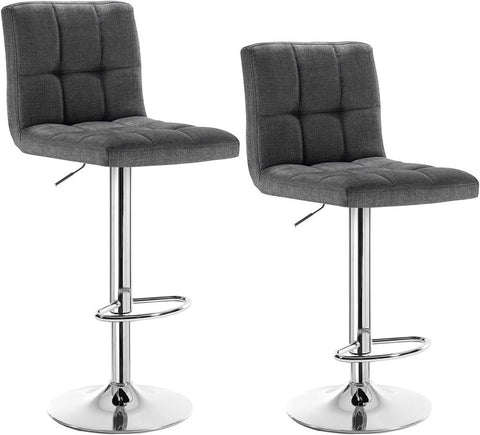 Rootz Bar Stool - Swivel Chair - Adjustable Height - Comfortable Linen Seat - Durable & Ergonomic - Anti-Slip Base - 44cm x 38cm x 92-114cm