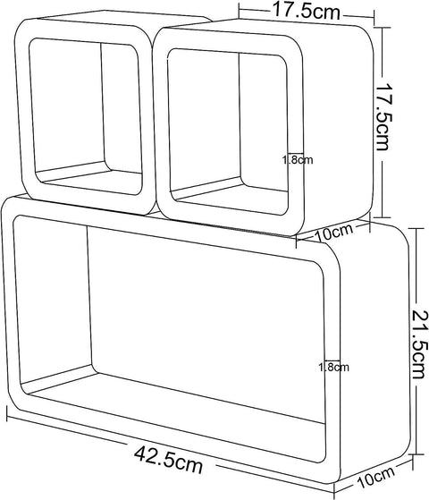 Rootz Floating Wall Shelves Set - Cube Shelves - Wall Mounted Shelves - High-Quality MDF - Space-Saving - Versatile - 42.5x21.5x10cm & 17.5x17.5x10cm