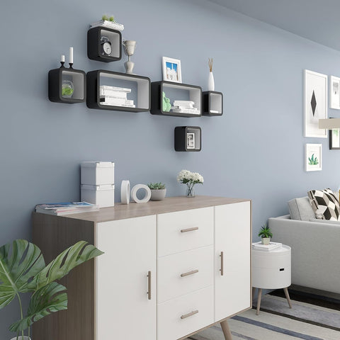 Rootz 3 Piece Cube Wall Shelves Set - Floating Shelves - Hanging Shelves - MDF - Moisture-Resistant - 42.5x21.5x10cm & 17.5x17.5x10cm - White