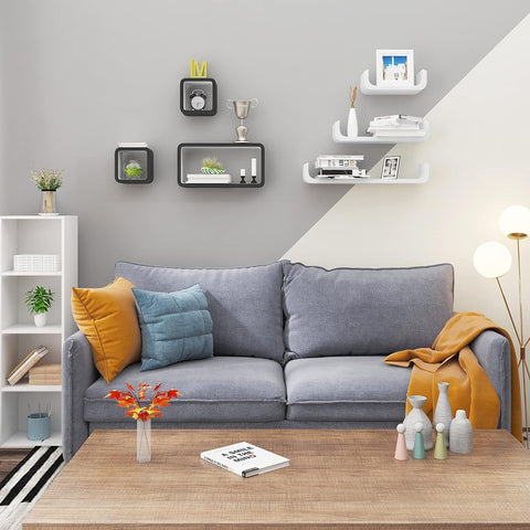 Rootz 3 Piece Cube Wall Shelves Set - Floating Shelves - Hanging Shelves - MDF - Moisture-Resistant - 42.5x21.5x10cm & 17.5x17.5x10cm - White