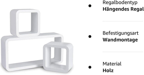 Rootz Wall Shelf Cube Set - Floating Shelves - Storage Shelves - Space Saving Design, 42.5x10x21.5cm & 17.5x10x17.5cm (White)