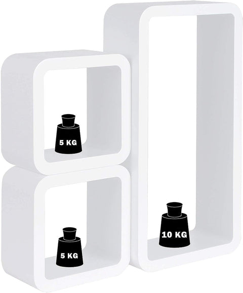Rootz Wall Shelf Cube Set - Floating Shelves - Storage Shelves - Space Saving Design, 42.5x10x21.5cm & 17.5x10x17.5cm (White)