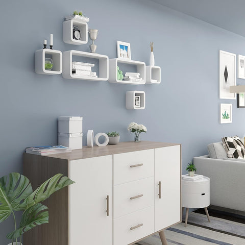 Rootz Wall Shelf Cube Set - Floating Shelves - Storage Shelves - Space Saving Design, 42.5x10x21.5cm & 17.5x10x17.5cm (White)
