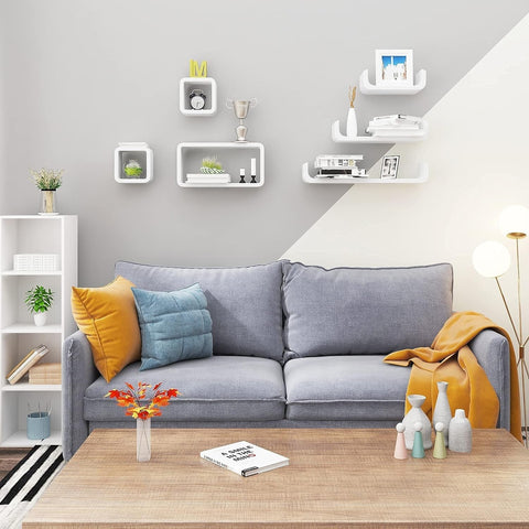 Rootz Wall Shelf Cube Set - Floating Shelves - Storage Shelves - Space Saving Design, 42.5x10x21.5cm & 17.5x10x17.5cm (White)