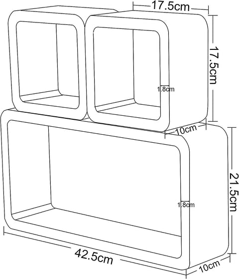 Rootz Wall Shelf Cube Set - Floating Shelves - Storage Shelves - Space Saving Design, 42.5x10x21.5cm & 17.5x10x17.5cm (White)