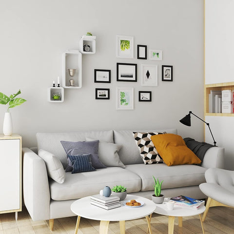 Rootz Wall Shelf Cube Set - Floating Shelves - Storage Shelves - Space Saving Design, 42.5x10x21.5cm & 17.5x10x17.5cm (White)