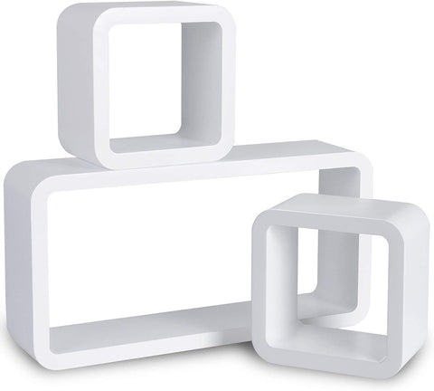 Rootz Wall Shelf Cube Set - Floating Shelves - Storage Shelves - Space Saving Design, 42.5x10x21.5cm & 17.5x10x17.5cm (White)