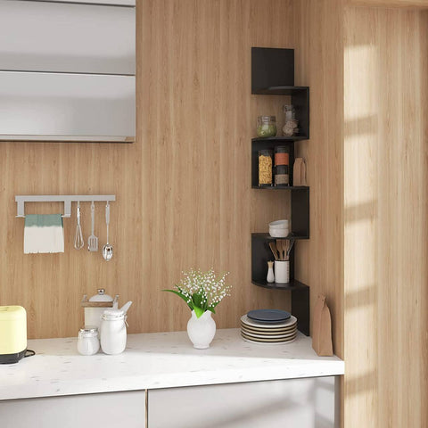 Rootz 5-Tier Corner Shelf Unit - Floating Shelf - Bookcase - Spacious Storage - 25cm x 156cm x 25cm - Made from MDF (E1) - PVC Veneer