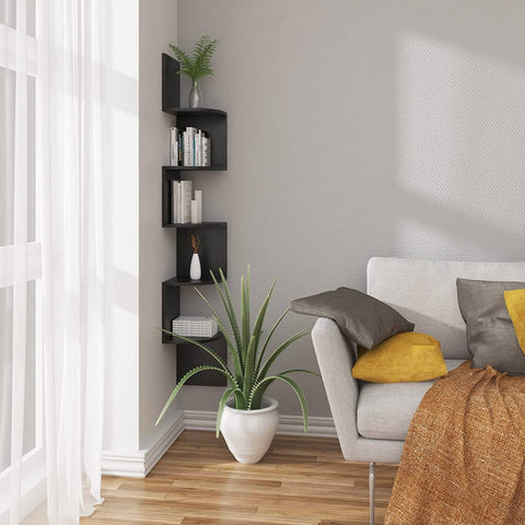 Rootz 5-Tier Corner Shelf Unit - Floating Shelf - Bookcase - Spacious Storage - 25cm x 156cm x 25cm - Made from MDF (E1) - PVC Veneer