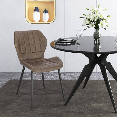 Rootz Dining Room Chairs Set of 2 - Upholstered Chairs - Faux Leather Seats - Comfortable, Durable, Ergonomic Design - Metal Legs - 47cm x 79.5cm x 54cm