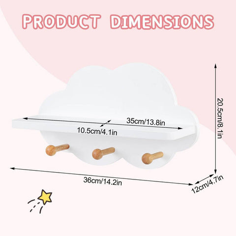 Rootz Cloud Shape Children's Wall Shelf - White Floating Shelf - Kids Room Organizer - E1 MDF Material - 36cm x 12cm x 20.5cm