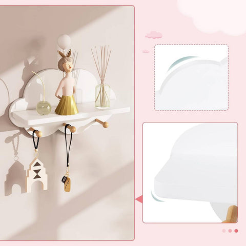Rootz Cloud Shape Children's Wall Shelf - White Floating Shelf - Kids Room Organizer - E1 MDF Material - 36cm x 12cm x 20.5cm