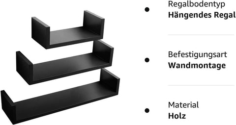 Rootz U-Shaped Wall Shelf Set - Rustic Floating Shelves - Wall Mounted Decor - Space Saving - Durable MDF - 60.3cm x 15cm x 10.5cm