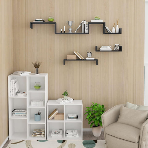 Rootz U-Shaped Wall Shelf Set - Rustic Floating Shelves - Wall Mounted Decor - Space Saving - Durable MDF - 60.3cm x 15cm x 10.5cm