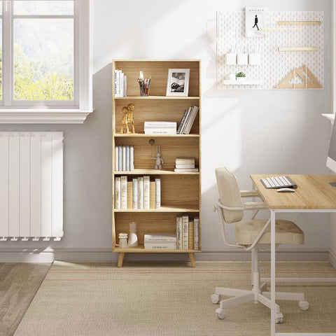 Rootz Modern 5-Compartment Bookcase - Freestanding Shelving Unit - Storage Organizer - Scratch-Resistant, Water-Repellent, Anti-Tip Safety - 60cm x 144cm x 24cm