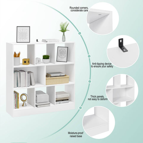 Rootz White Multi-Layer Bookcase - Storage Organizer - Display Shelf - Durable & Water-Resistant - Spacious & Safe - Versatile Design - 97.5cm x 100cm x 30cm