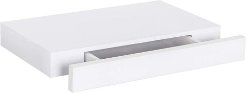 Rootz Wall Shelf - Wall Mounted Shelf - Floating Shelf - MDF Floating Shelf with Drawer - White - 40cm x 25cm x 5cm - Additional Storage