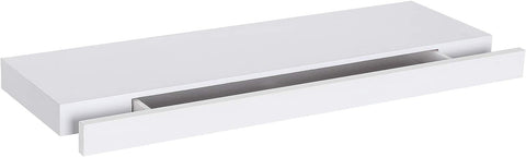 Rootz Wall Shelf - Wall Mounted Shelf - Floating Shelf - MDF Floating Shelf with Drawer - White - 40cm x 25cm x 5cm - Additional Storage