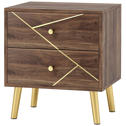 Rootz Rome Bedside Table - Side Table - Nightstand - 2 Drawers for Ample Storage - 45 x 35 x 50 cm - Brown Wood Grain
