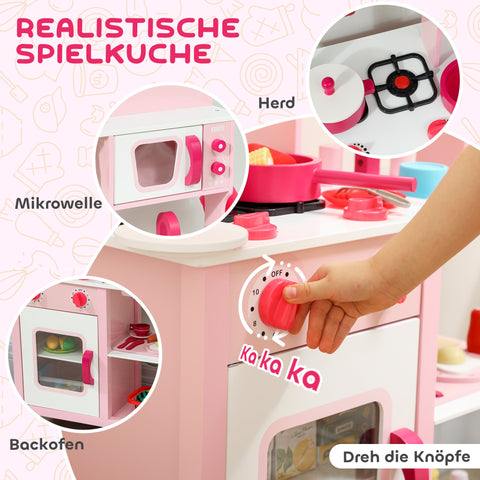 Rootz Children's Play Kitchen - Wooden Toy Kitchen - Pretend Cooking Set - Compact, Safe, Educational - 55x24x86cm - Pink