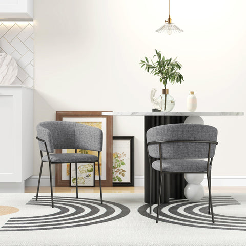 Rootz 2 Piece Set Dining Chairs - Padded Linen Chairs - Kitchen Seating - Steel Legs - 57cm x 53cm x 73cm - Ultimate Comfort & Style