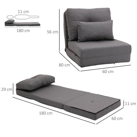 Rootz Floor Chair - Opvouwbare matras - Slaapmat - 2-in-1 ontwerp - Afneembaar kussen - Linnen - Schuim - Metaal - Donkergrijs - 60 X 80 X 56 Cm