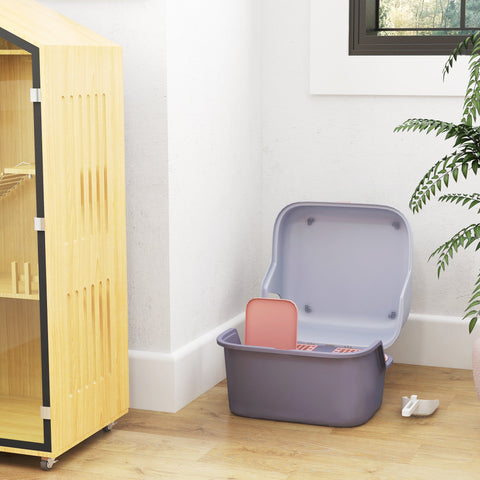 Rootz Cat Litter Box with Lid and Scoop - Pet Litter Pan - Easy Clean Kitty Toilet - 50cm x 50cm x 39cm - Lockable and Stylish Grey