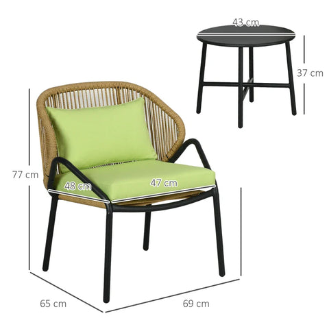 Rootz Polyrattan Garden Furniture - Rattan Patio - Seat Cushions - 3 Piece Seat - Back Cushions - Faux Rattan - Metal Frame - Polyester - Green - 47W x 48D cm
