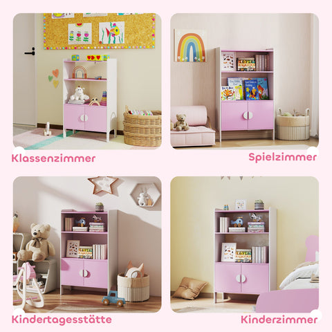 Rootz Children's Bookshelf - Kid's Bookcase - Storage Unit - Anti-Tipping Design - 60L x 100H cm - Pink & White