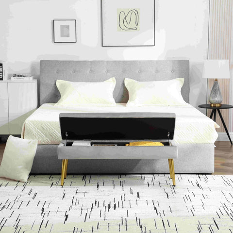 Rootz Modern Minimalist Storage Bench - Velvet Ottoman - Padded Seat - Ample Storage - 111L x 35W x 44.5H cm