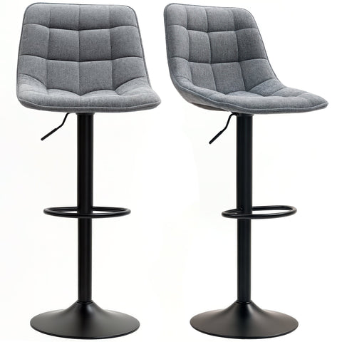 Rootz Modern 2 Set Rotating Bar Stools - Adjustable Counter Chairs - Padded Bar Seating - Comfortable & Stylish - 47 x 53 x 96-117 cm - Grey and Black