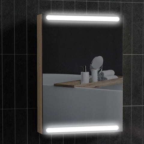 Rootz LED Mirror Cabinet - Bathroom Cabinet - Wall Mounted Storage - Adjustable Glass Shelves - 50x12.5x70cm