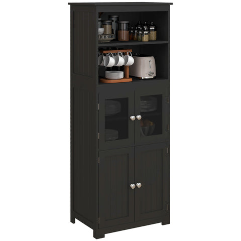 Rootz Kitchen Cabinet Buffet - Kitchen Showcase - Storage Furniture - Modern Elegance - 60b x 30t x 162h cm Black