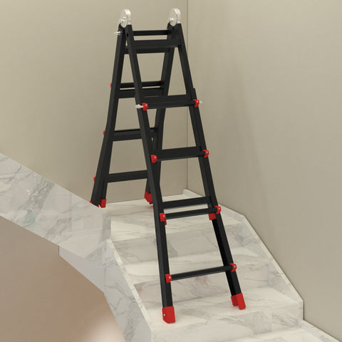 Rootz Telescopic Ladder - Extension Step Ladder - Folding Climb Ladder - Non-Slip, Lightweight, 150kg Capacity, 232-401x46x11 cm, Black+Red **(149 characters)**